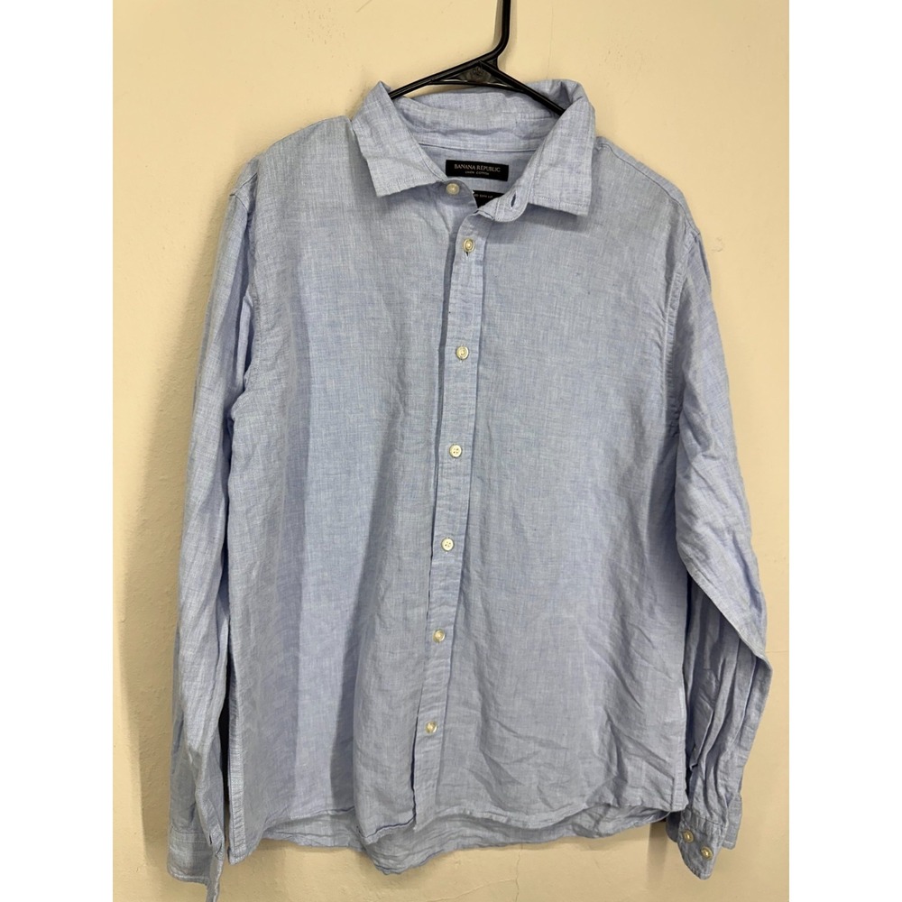 Banana Republic Shirt LARGE 100% Linen Cotton Untucked Slim Fit Button Up
